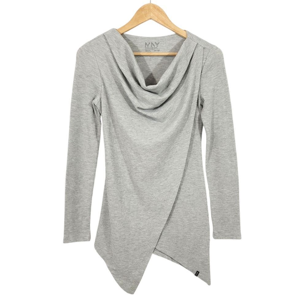 Marc New York Thermal Waffle Knit Draped Cowl Neck Tunic in Light Grey Size S - Picture 2 of 9